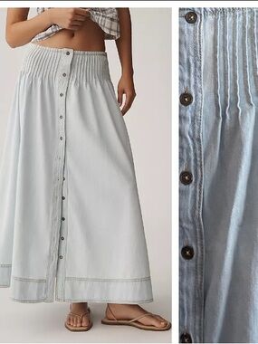 Anthropologie Pilcro Pintuck Basque-Waist Denim Maxi Skirt XS